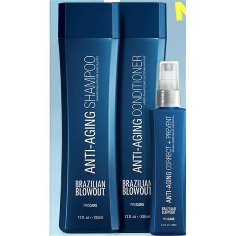 Brazilian Blowout Anti Aging bundle Shampoo, Conditioner & Correct Prevent Spray